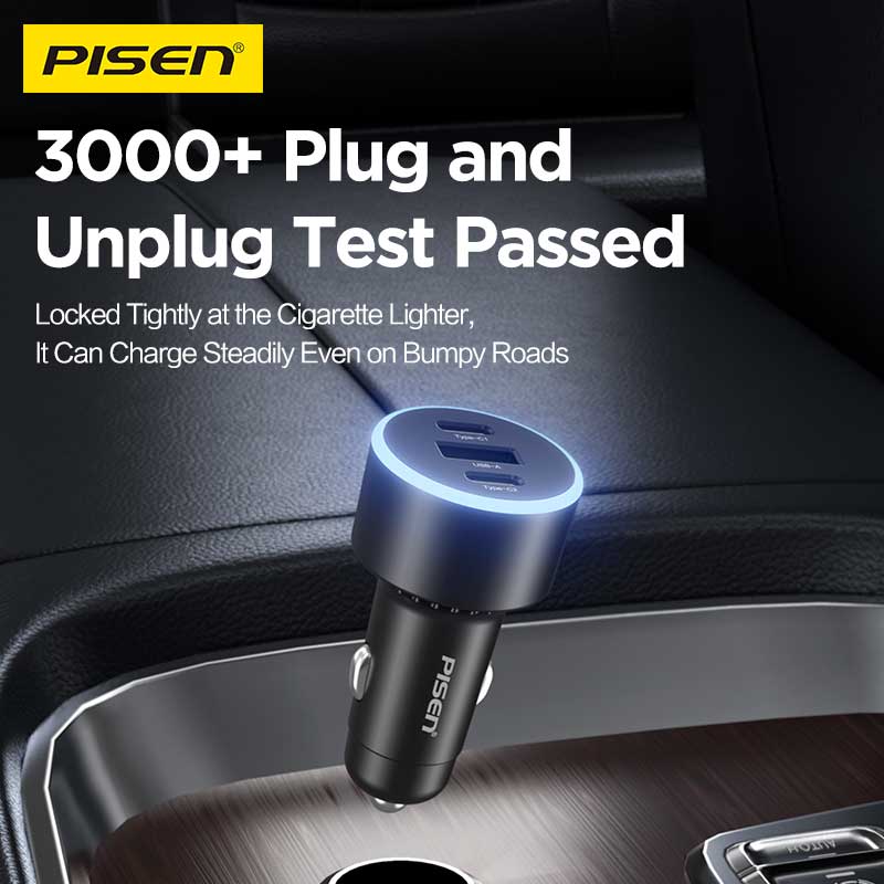 PISEN 60W Car Charger – 3-Port 2C1A Fast-Charging Adapter, Black (TP-C79) - Pro iPhone Repair