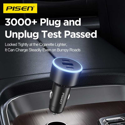 PISEN 60W Car Charger – 3-Port 2C1A Fast-Charging Adapter, Black (TP-C79) - Pro iPhone Repair