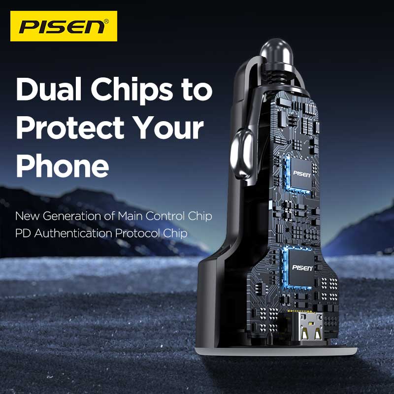PISEN 60W Car Charger – 3-Port 2C1A Fast-Charging Adapter, Black (TP-C79) - Pro iPhone Repair