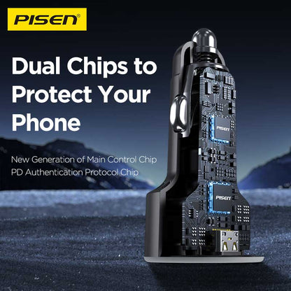 PISEN 60W Car Charger – 3-Port 2C1A Fast-Charging Adapter, Black (TP-C79) - Pro iPhone Repair