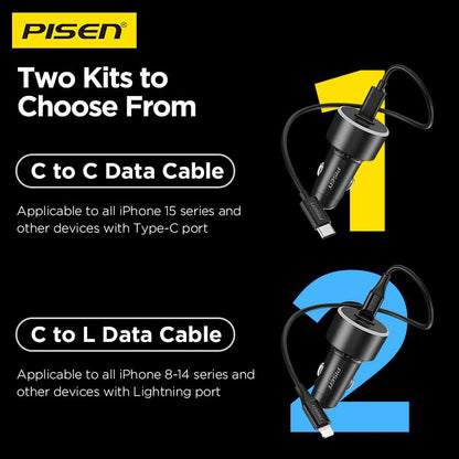 PISEN 60W Car Charger – 3-Port 2C1A Fast-Charging Adapter, Black (TP-C79) - Pro iPhone Repair