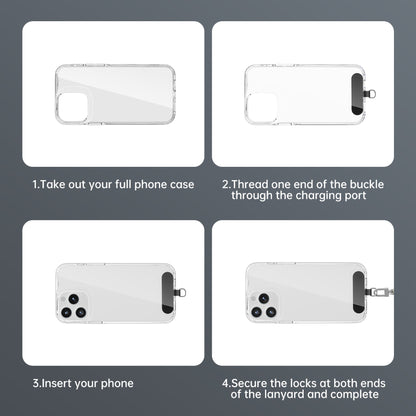 Four-step guide for installing the PISEN phone lanyard anchor patch inside a full phone case