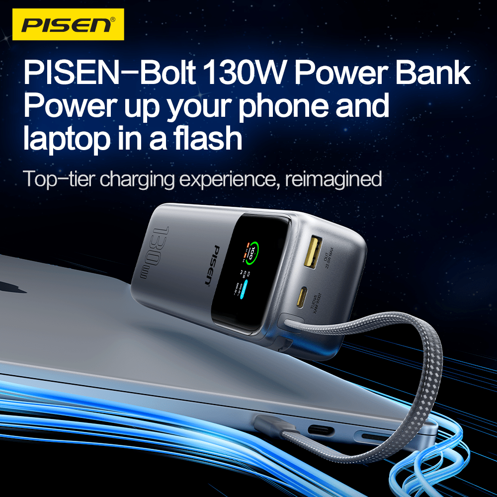 PISEN Bolt 130W 20000mAh Power Bank – High-Speed USB-C Laptop Portable Charger (TP-D107) - Pro iPhone Repair