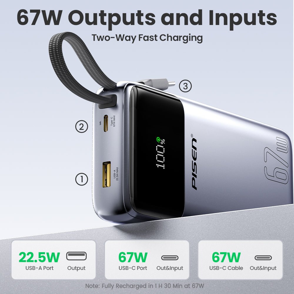 PISEN Bolt 67W 20000mAh Power Bank – Fast-Charging USB-C Portable Charger (TP-D108) - Pro iPhone Repair