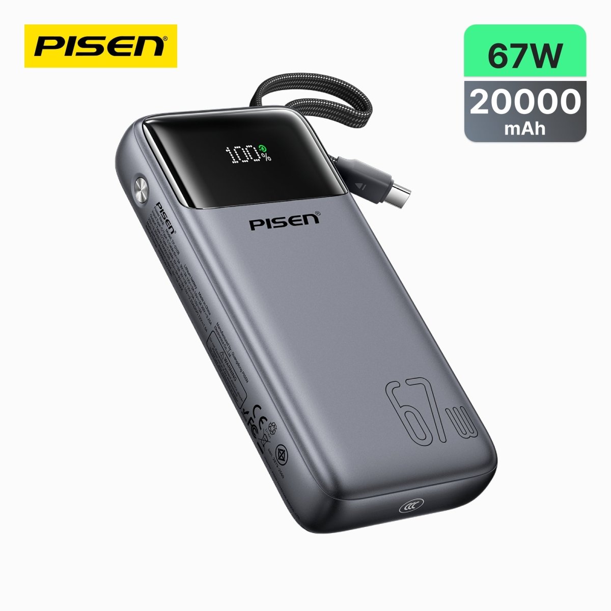 PISEN Bolt 67W 20000mAh Power Bank – Fast-Charging USB-C Portable Charger (TP-D108) - Pro iPhone Repair