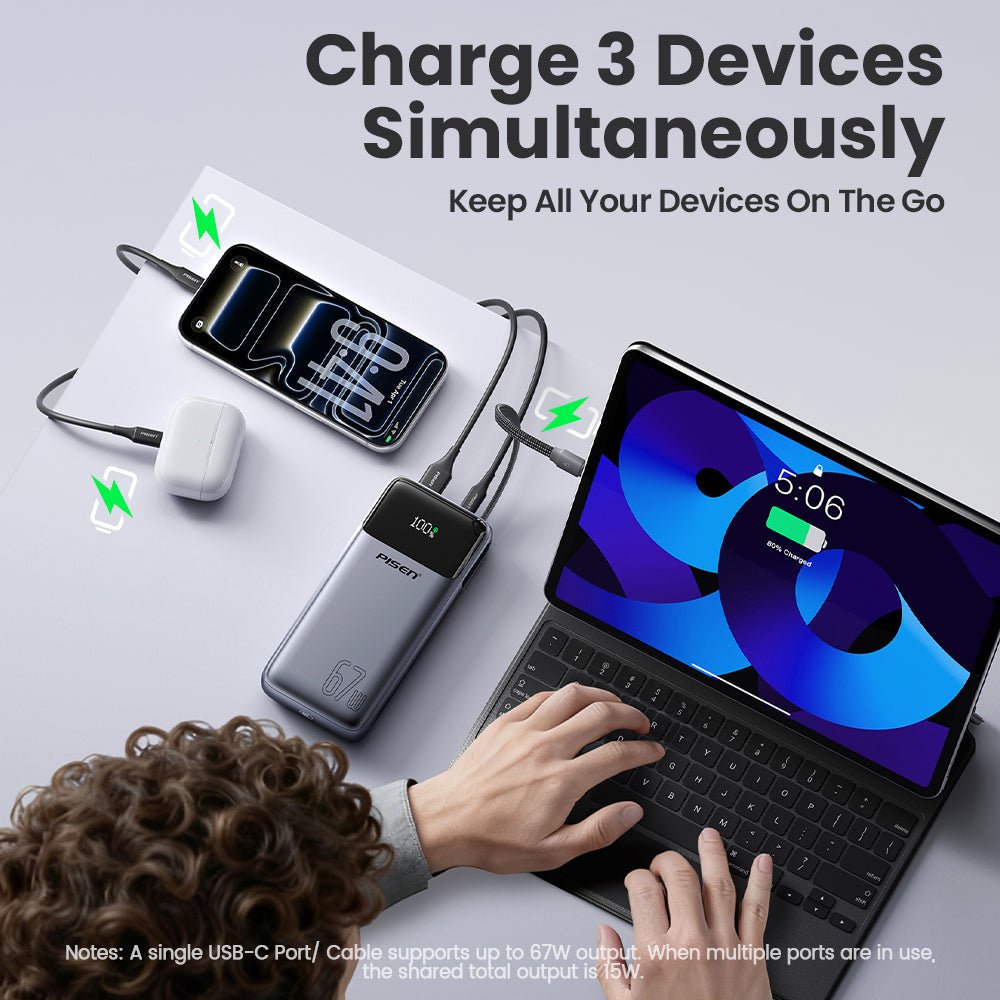 PISEN Bolt 67W 20000mAh Power Bank – Fast-Charging USB-C Portable Charger (TP-D108) - Pro iPhone Repair