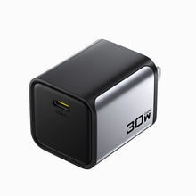 Angled view of the PISEN BOLT Lite 30W GaN mini USB-C wall charger showing the 30W side marking and folding plug