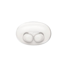 PISEN C3 true wireless earbuds closed white oval charging case, top view on plain background
