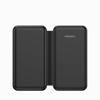 PISEN F6 3-in-1 travel wireless charger folded flat into its compact black pocket-size form