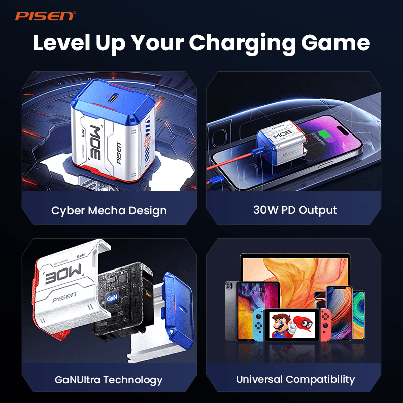PISEN Gamer Lite 30W 1-Port GaN Fast Charger – Mini USB-C Wall Charger (TP-C32) - Pro iPhone Repair