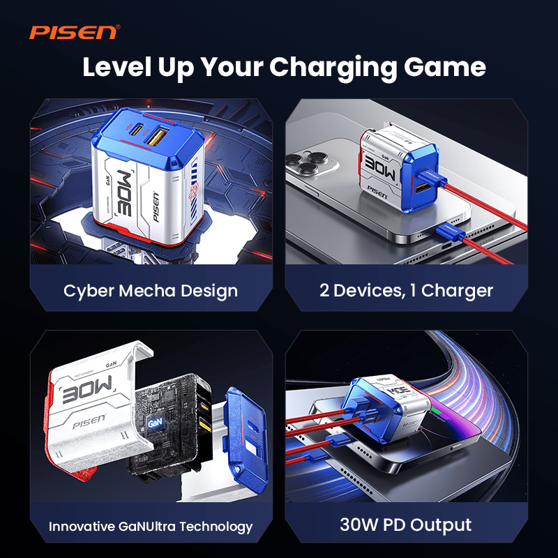 PISEN Gamer Lite 30W 2-Port GaN Fast Charger – Compact USB-C Wall Charger (TP-C33) - Pro iPhone Repair