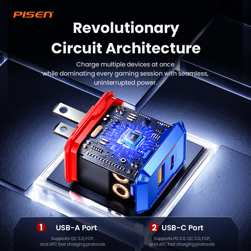 PISEN Gamer Lite 30W 2-Port GaN Fast Charger – Compact USB-C Wall Charger (TP-C33) - Pro iPhone Repair