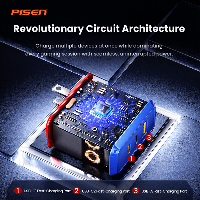 PISEN Gamer Lite 65W 3-Port GaN Fast Charger – USB-C Wall Charger for Laptops & Phones (TP-C34) - Pro iPhone Repair