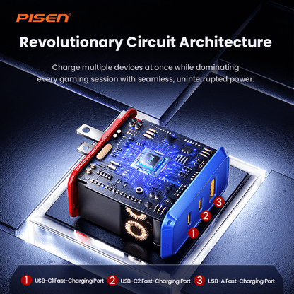 PISEN Gamer Lite 65W 3-Port GaN Fast Charger – USB-C Wall Charger for Laptops & Phones (TP-C34) - Pro iPhone Repair