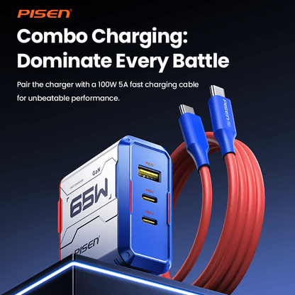 PISEN Gamer Lite 65W 3-Port GaN Fast Charger – USB-C Wall Charger for Laptops & Phones (TP-C34) - Pro iPhone Repair