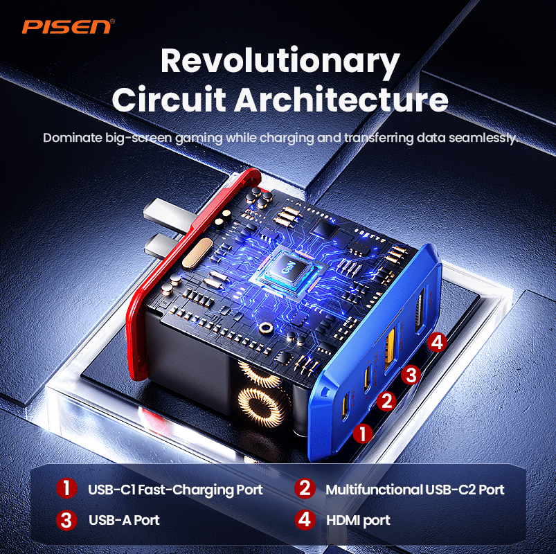 PISEN Gamer Utility 65W 4-Port GaNHub Fast Charger – USB-C Desktop Charging Station (TP-C31) - Pro iPhone Repair