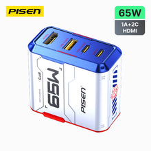 PISEN Gamer Utility 65W GaNHub charger TP-C31, white and blue mecha design with HDMI, USB-A and dual USB-C ports