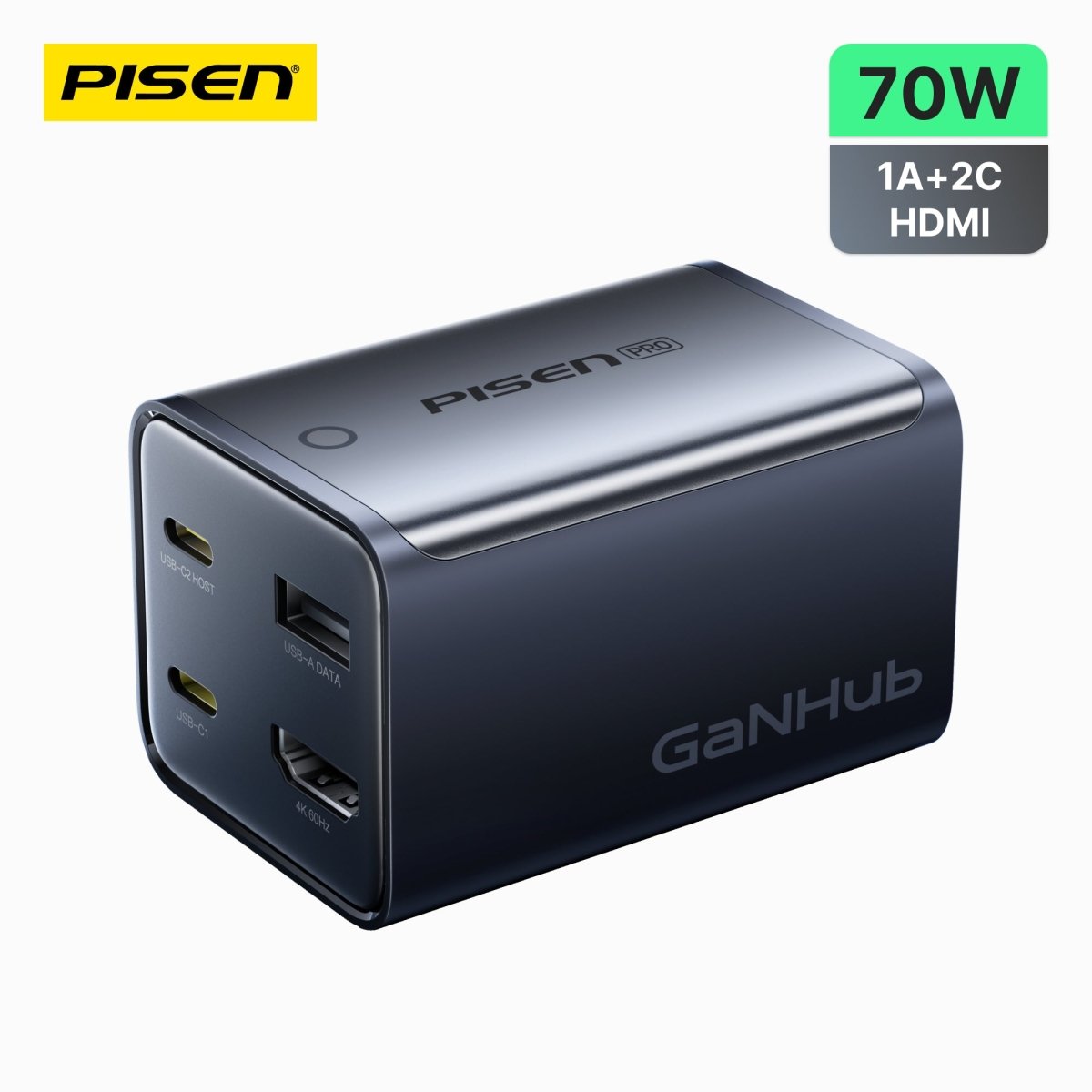 PISEN GaNHub 70W 4-Port Fast Charger – USB-C GaN Desktop Charging Station, US Plug (TS-C190) - Pro iPhone Repair