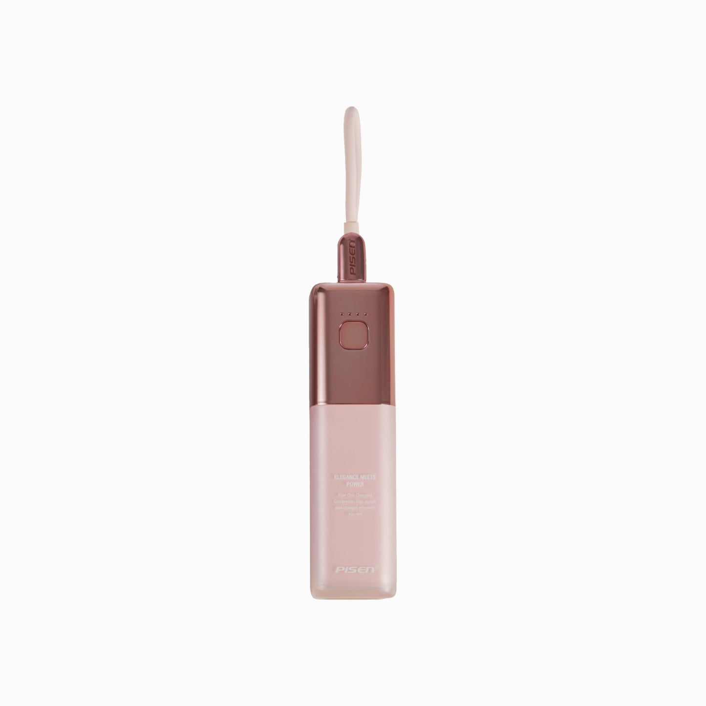 PISEN GlamVolt 30W 5000mAh slim power bank TS-D327 in sakura pink with built-in cable, front view