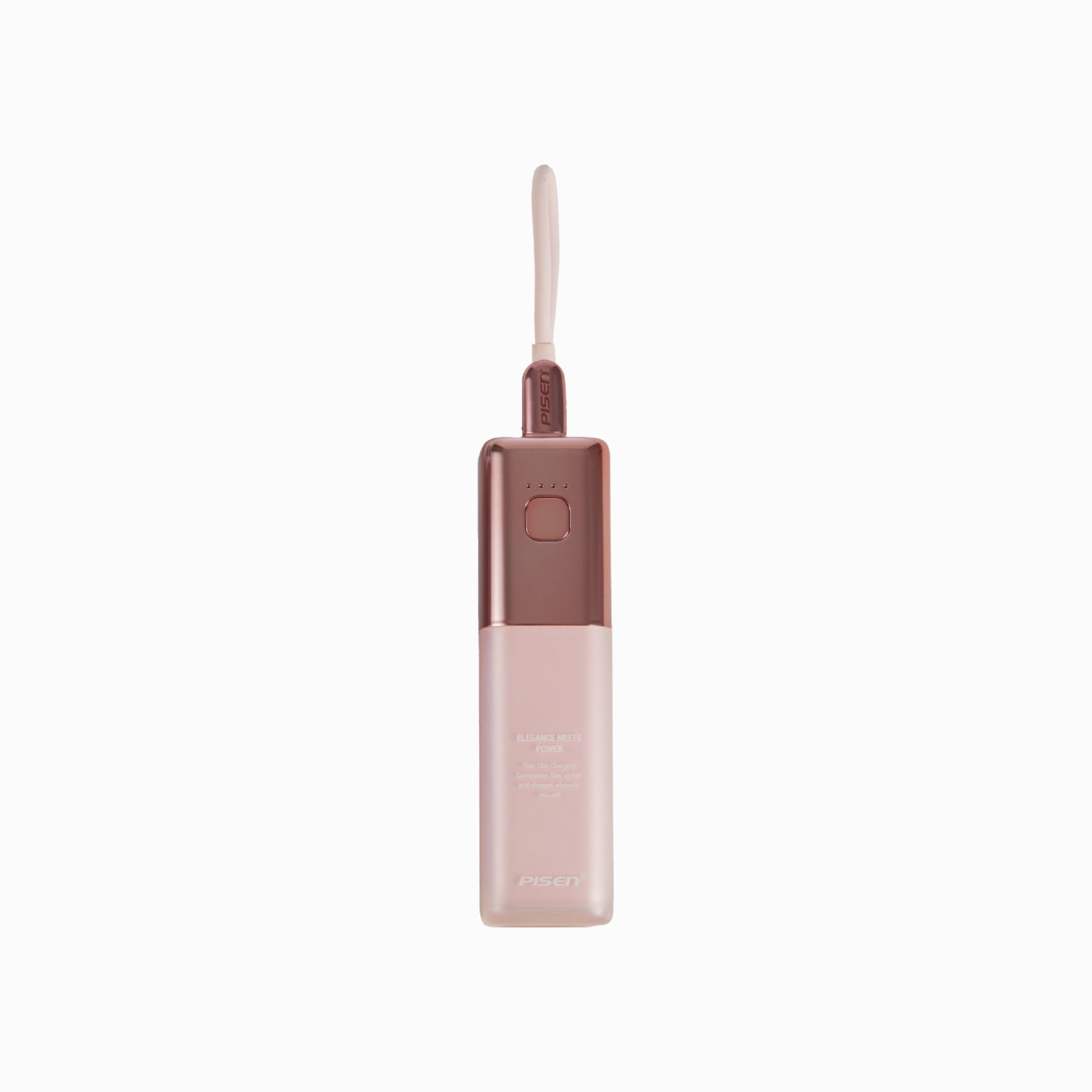 PISEN GlamVolt 30W 5000mAh slim power bank TS-D327 in sakura pink with built-in cable, front view
