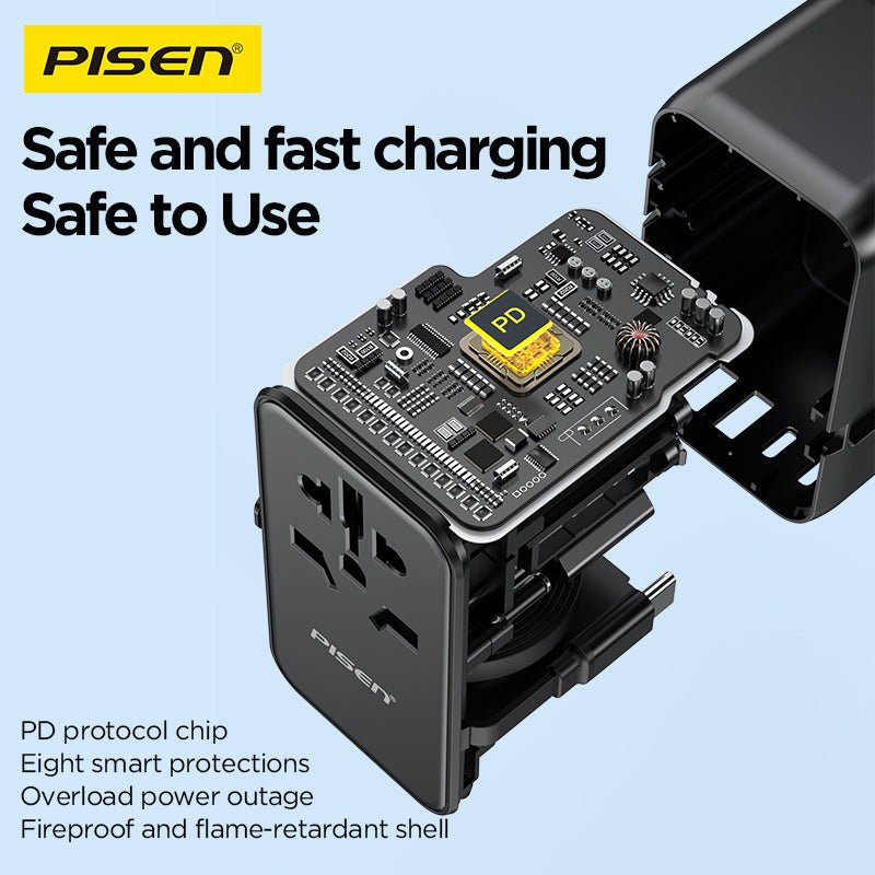 PISEN Global Travel 100W 5-Port GaN Fast Charger – Multi-Port USB-C Travel Adapter (TP-C95) - Pro iPhone Repair