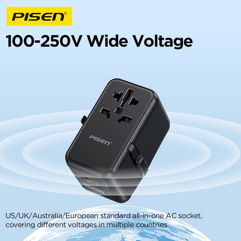 PISEN Global Travel 100W 5-Port GaN Fast Charger – Multi-Port USB-C Travel Adapter (TP-C95) - Pro iPhone Repair