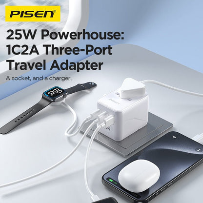 PISEN Global Travel 20W 3-Port GaN Fast Charger – Multi-Port USB-C Travel Adapter (TP-C109) - Pro iPhone Repair