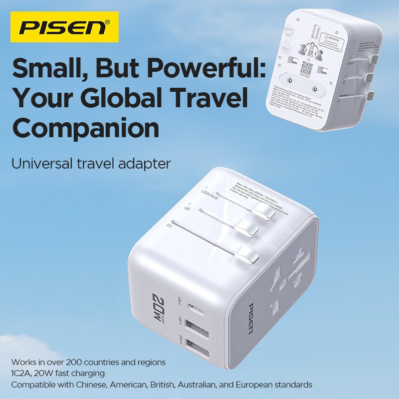 PISEN Global Travel 20W 3-Port GaN Fast Charger – Multi-Port USB-C Travel Adapter (TP-C109) - Pro iPhone Repair