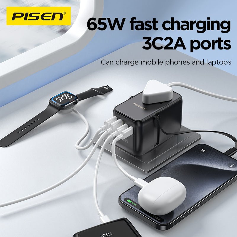PISEN Global Travel 65W 5-Port GaN Fast Charger – Multi-Port USB-C Travel Adapter (TP-C94) - Pro iPhone Repair