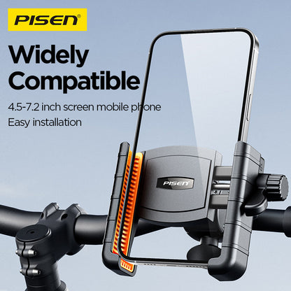 PISEN bike phone holder TP-ZJ01 gripping a large phone, compatible with 4.5 to 7.2 inch screens