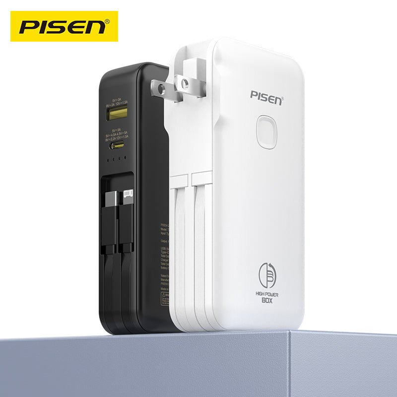 PISEN High Power Box 22.5W Power Bank 10000mAh – Fast Charger with Two Built-In Cables (TS-D312) - Pro iPhone Repair