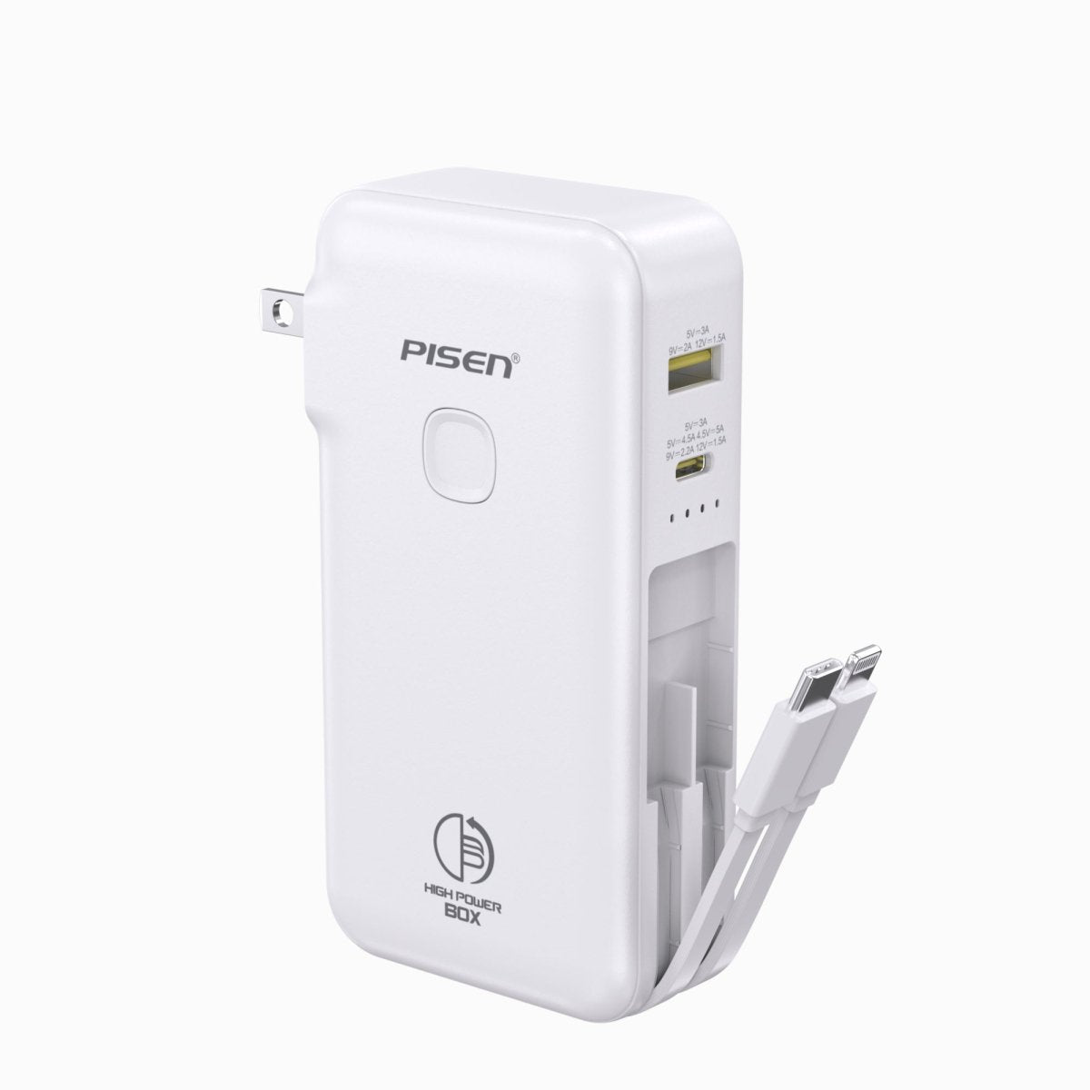 PISEN High Power Box 22.5W Power Bank 10000mAh – Fast Charger with Two Built-In Cables (TS-D312) - Pro iPhone Repair