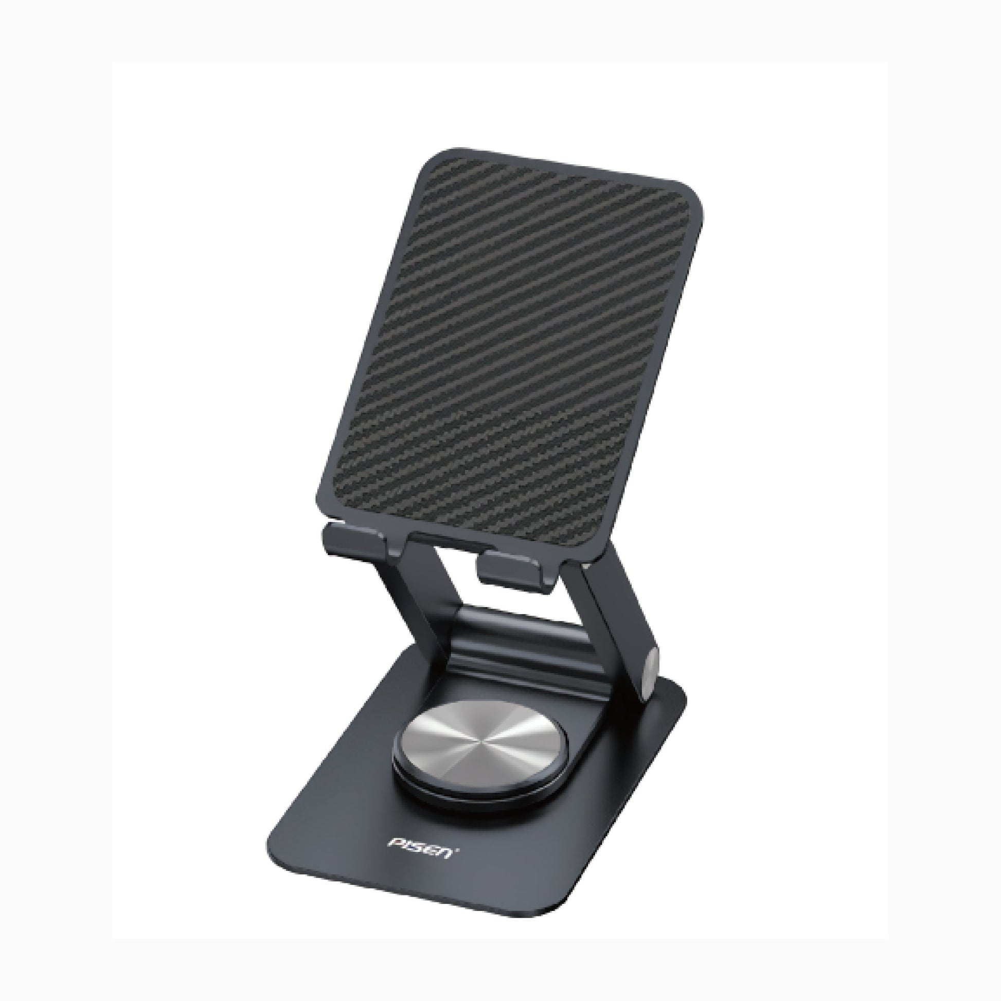 PISEN King Kong LE-ZJ58 folding metal phone stand in black with 360-degree rotating base