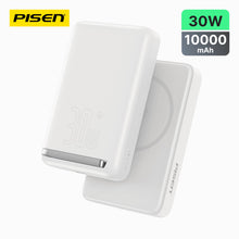 PISEN MagiPi 30W magnetic wireless power bank, 10000mAh, white, front and back views with capacity badges