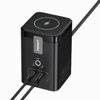 PISEN MagStation 45W desktop charging station with two USB-C cables plugged into its front ports