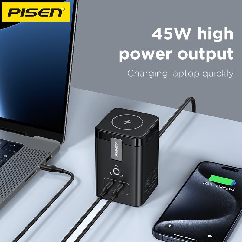 PISEN MagStation 45W GaN Desktop Charger – Magnetic Wireless & USB-C Charging Station (TP-C25) - Pro iPhone Repair