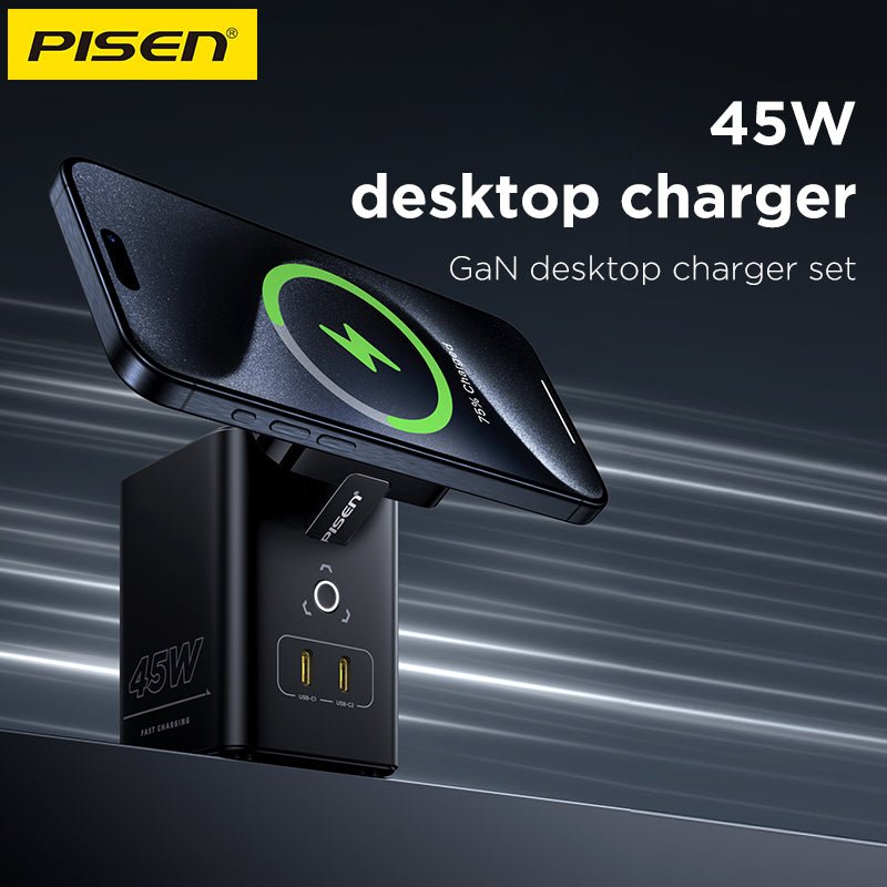 PISEN MagStation 45W GaN Desktop Charger – Magnetic Wireless & USB-C Charging Station (TP-C25) - Pro iPhone Repair