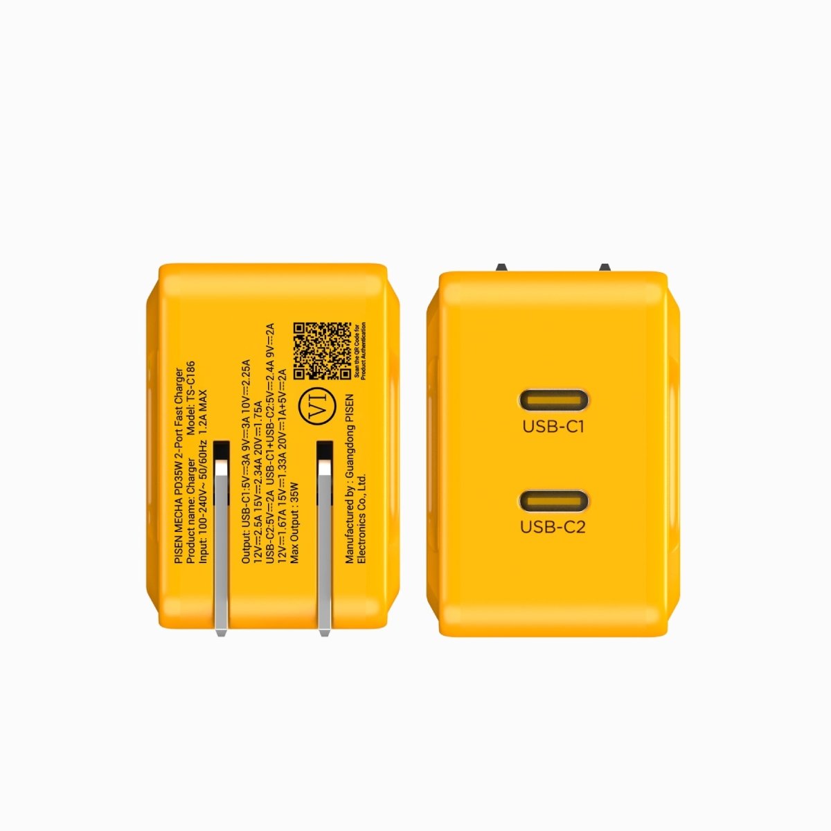 PISEN Mecha 35W PD 2-Port Fast Charger – USB-C Wall Charger, US Plug (TS-C186) - Pro iPhone Repair