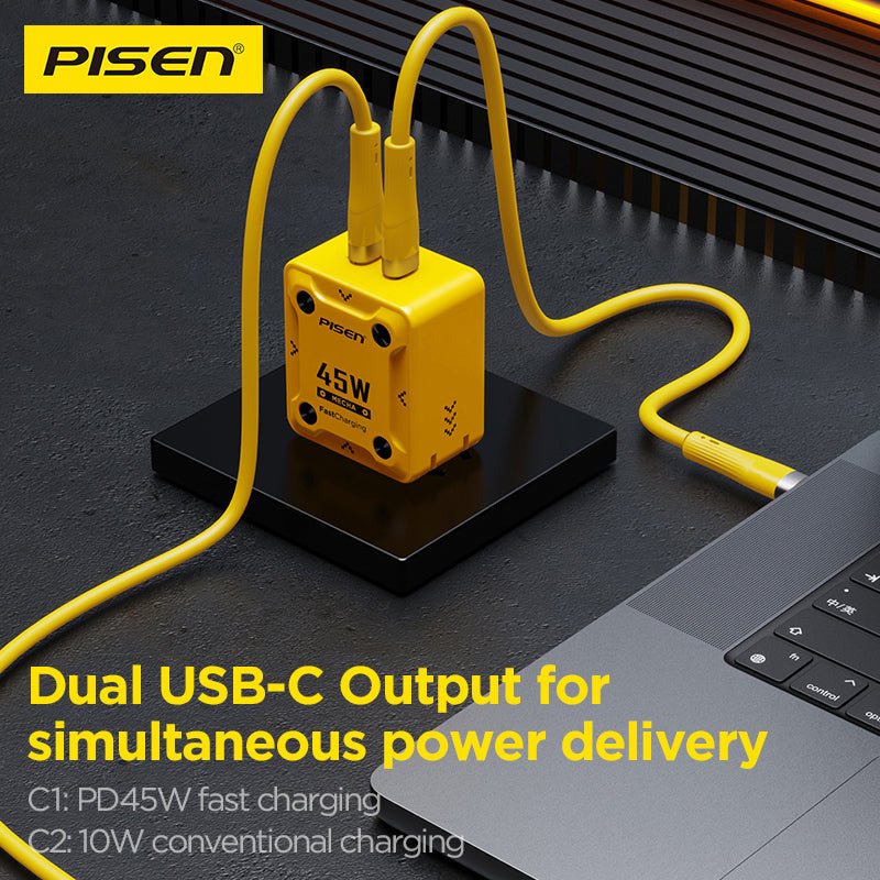 PISEN Mecha 45W 2-Port Fast Charger – USB-C Wall Charger, US Plug (TS-C187) - Pro iPhone Repair