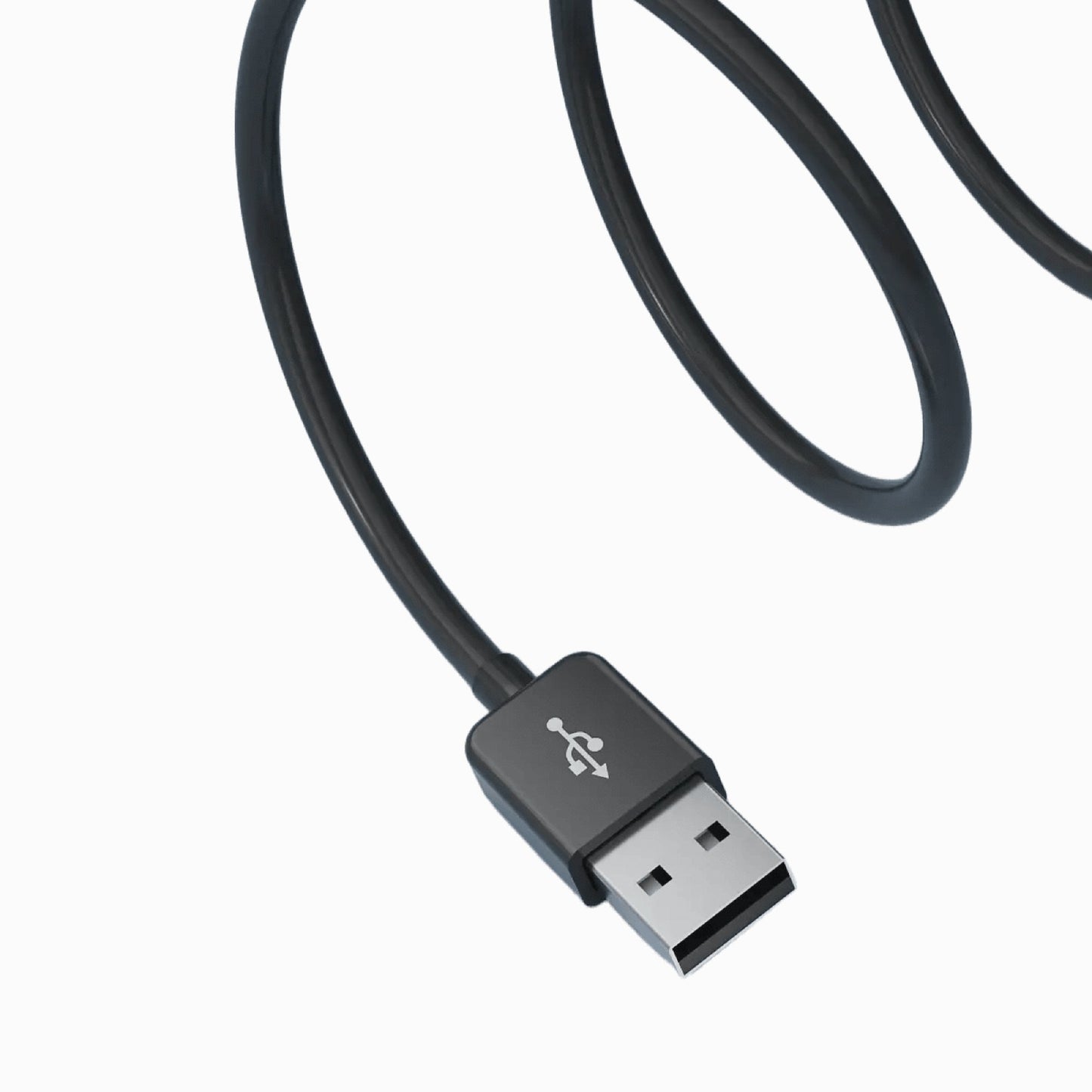 Close-up of the USB-A connector on the black PISEN 1.5m Micro-USB cable