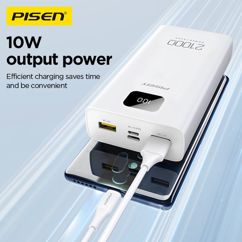 PISEN Mr White 21000mAh Power Bank – Portable Charger with Digital Display, White (TS-D294) - Pro iPhone Repair