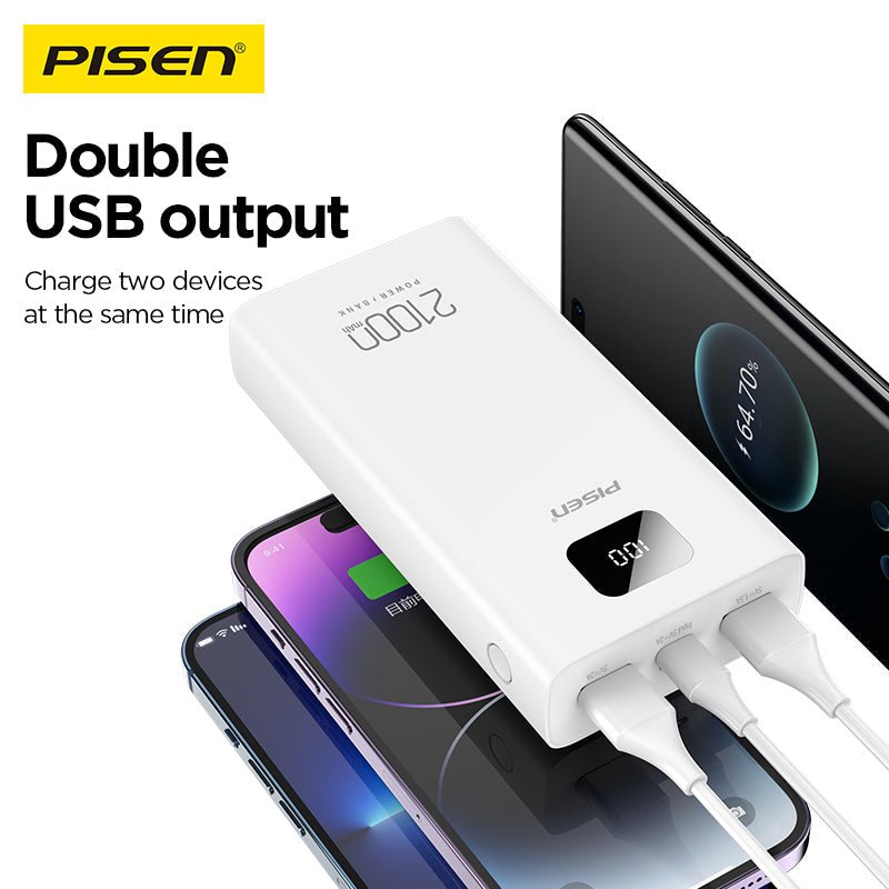 PISEN Mr White 21000mAh Power Bank – Portable Charger with Digital Display, White (TS-D294) - Pro iPhone Repair