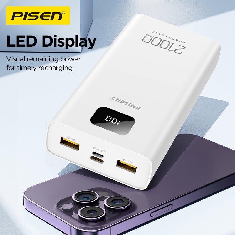 PISEN Mr White 21000mAh Power Bank – Portable Charger with Digital Display, White (TS-D294) - Pro iPhone Repair
