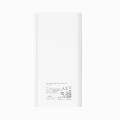 Back panel of the PISEN Mr White 21000mAh power bank with specification and certification printing