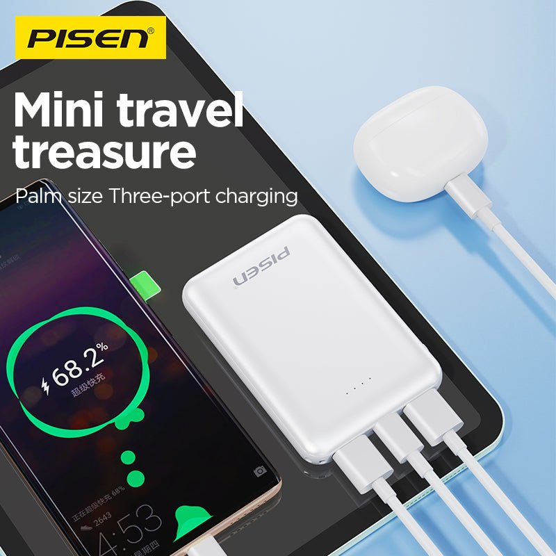 PISEN Mr White Mini 5000mAh Power Bank – Compact Portable Charger, White (TP-D34) - Pro iPhone Repair