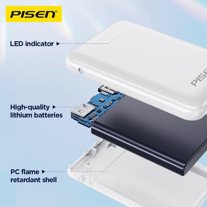 PISEN Mr White Mini 5000mAh Power Bank – Compact Portable Charger, White (TP-D34) - Pro iPhone Repair