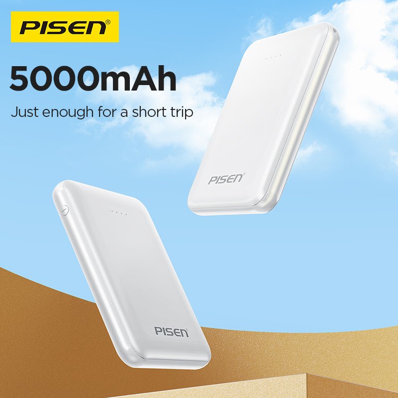 PISEN Mr White Mini 5000mAh Power Bank – Compact Portable Charger, White (TP-D34) - Pro iPhone Repair