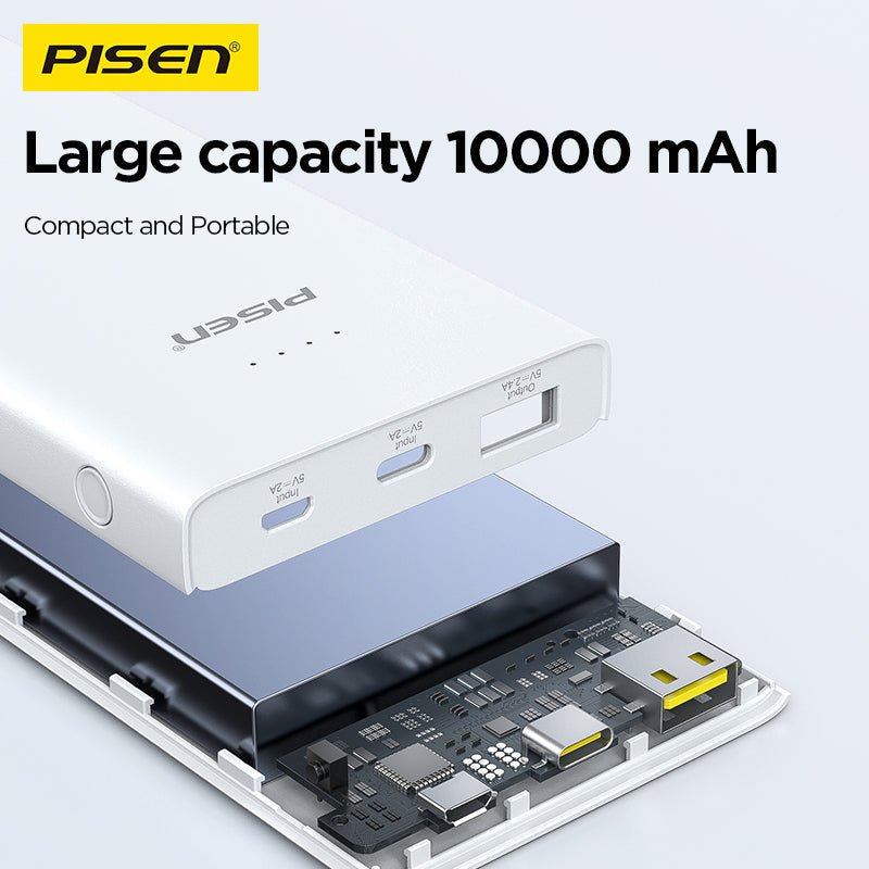 PISEN Mr White Ultra 10000mAh Power Bank – Slim Portable Charger, White (TS-D324) - Pro iPhone Repair