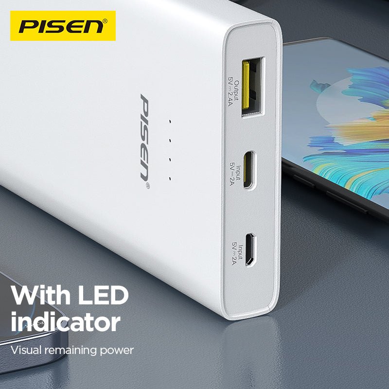 PISEN Mr White Ultra 10000mAh Power Bank – Slim Portable Charger, White (TS-D324) - Pro iPhone Repair