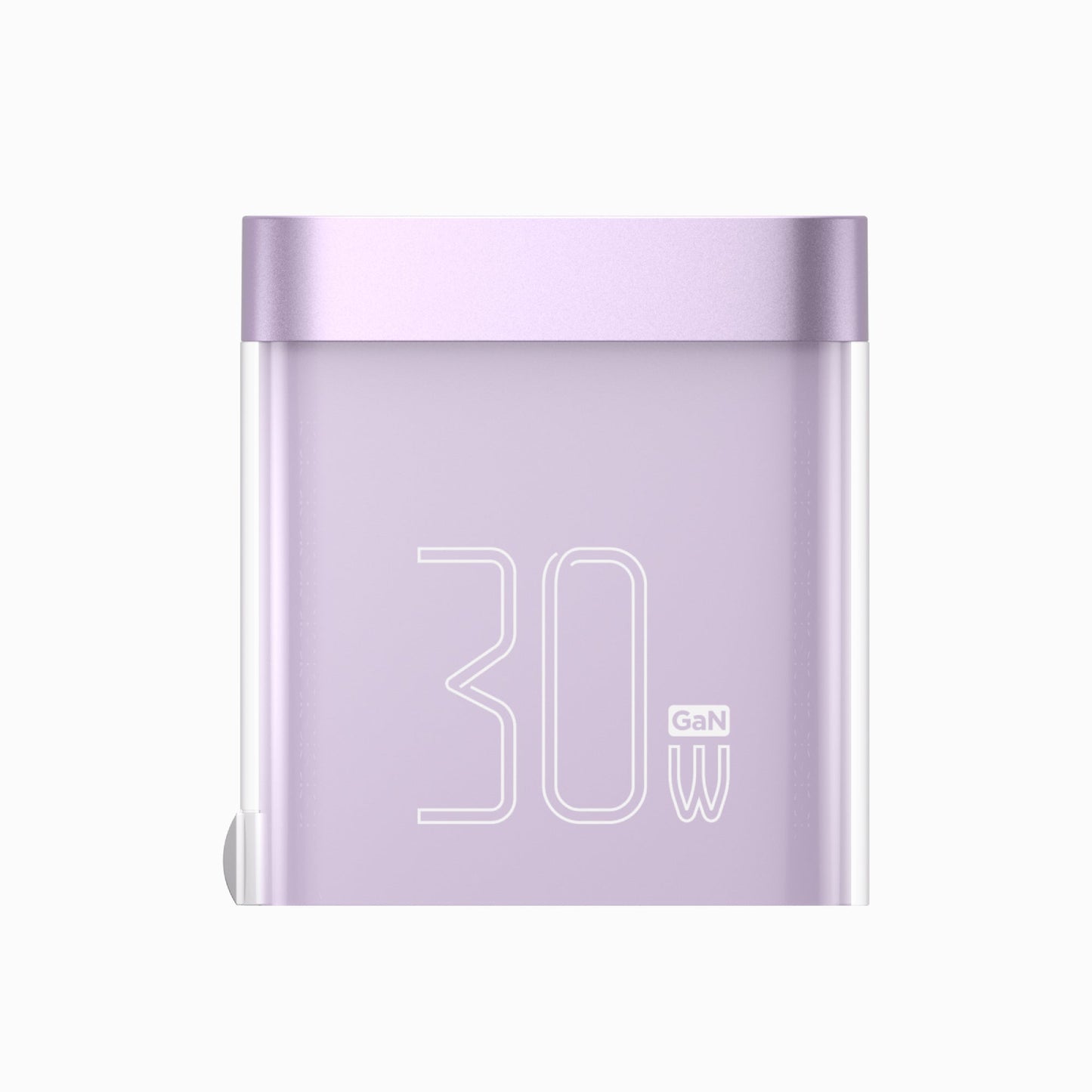 Back of the purple PISEN NOVA Lite 30W GaN USB-C wall charger with 30W GaN engraving
